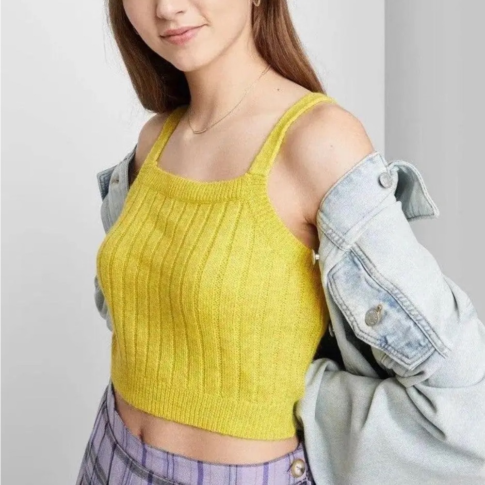 Wild Fable Vibrant Yellow Knit Crop Top Ribbed Tank NWT